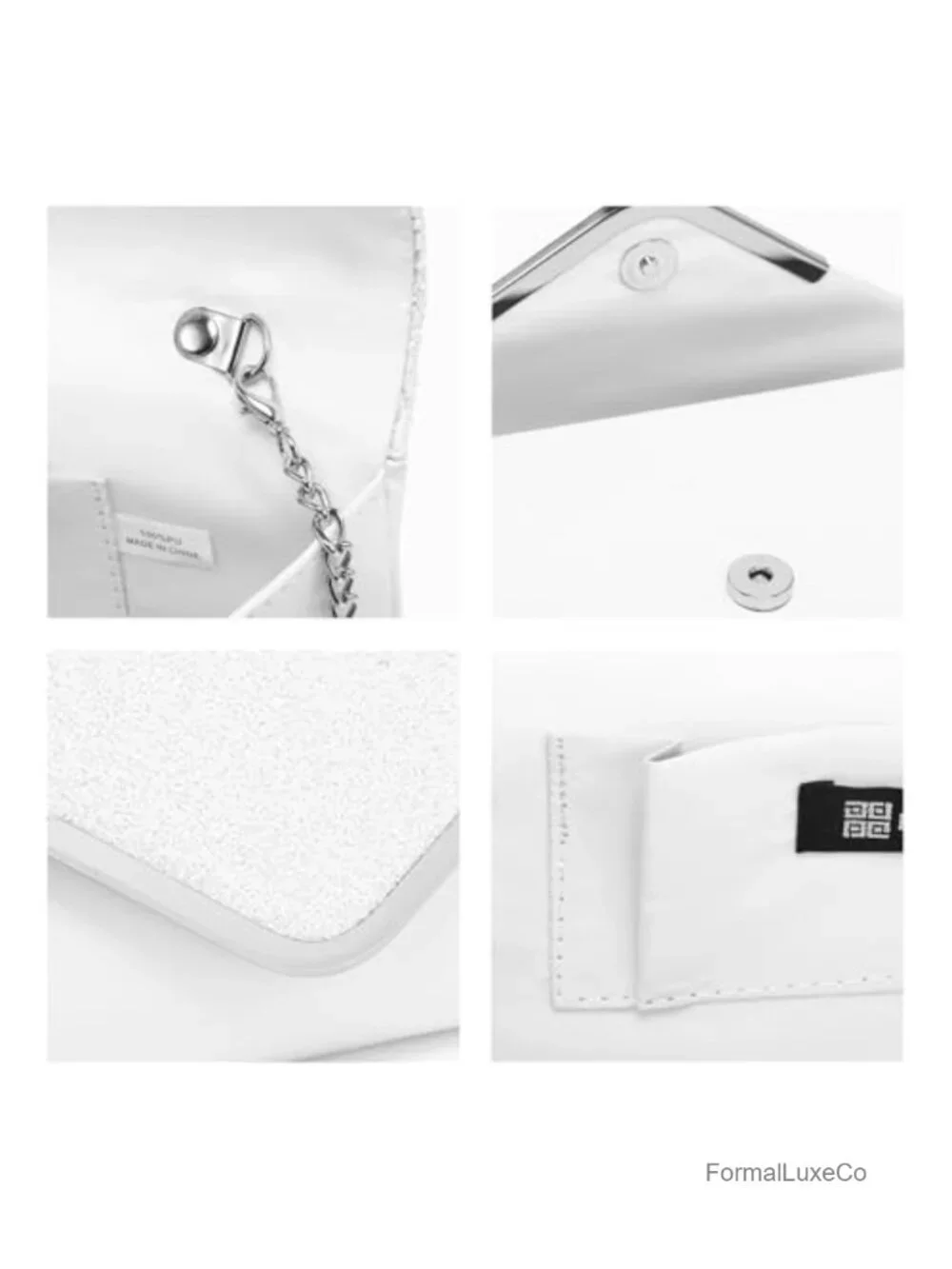 Satin Envelope Clutch with Glitter Flap and Detachable Chain Strap